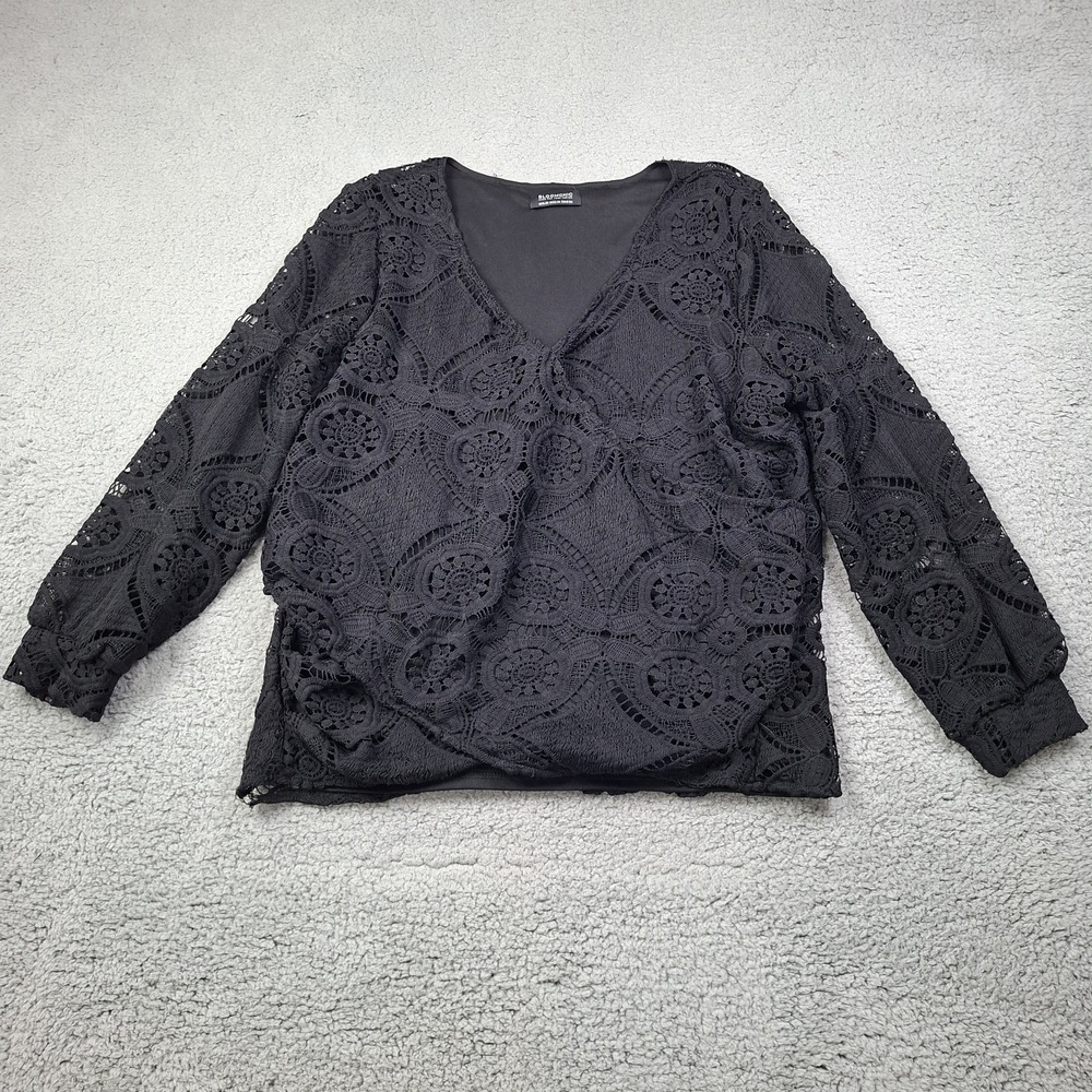 BloomChic Solid Black Wrap Front Open Lace Sleeve Long Tee 18-20 Lined Goth